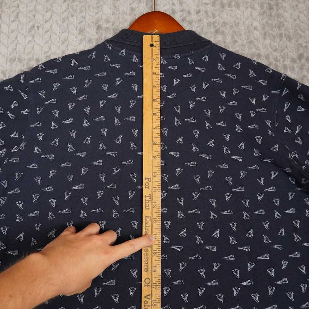 Converse Polo Shirt Boys L Navy Blue All Over Sneaker Print Short Sleeve Pique